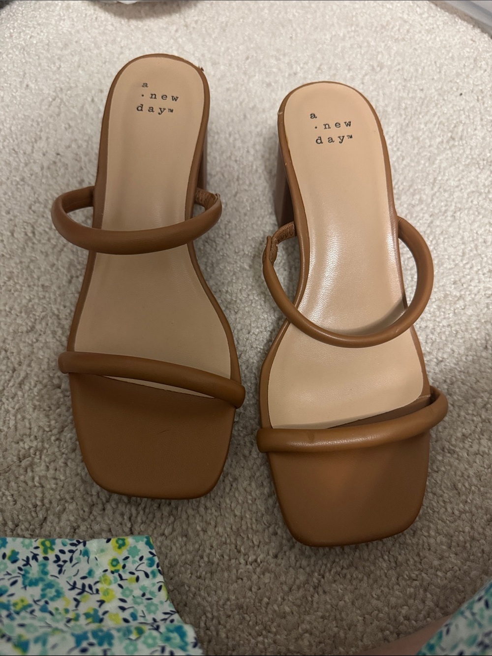 a new day Cognac Double-Strap Square Toe Block Heels